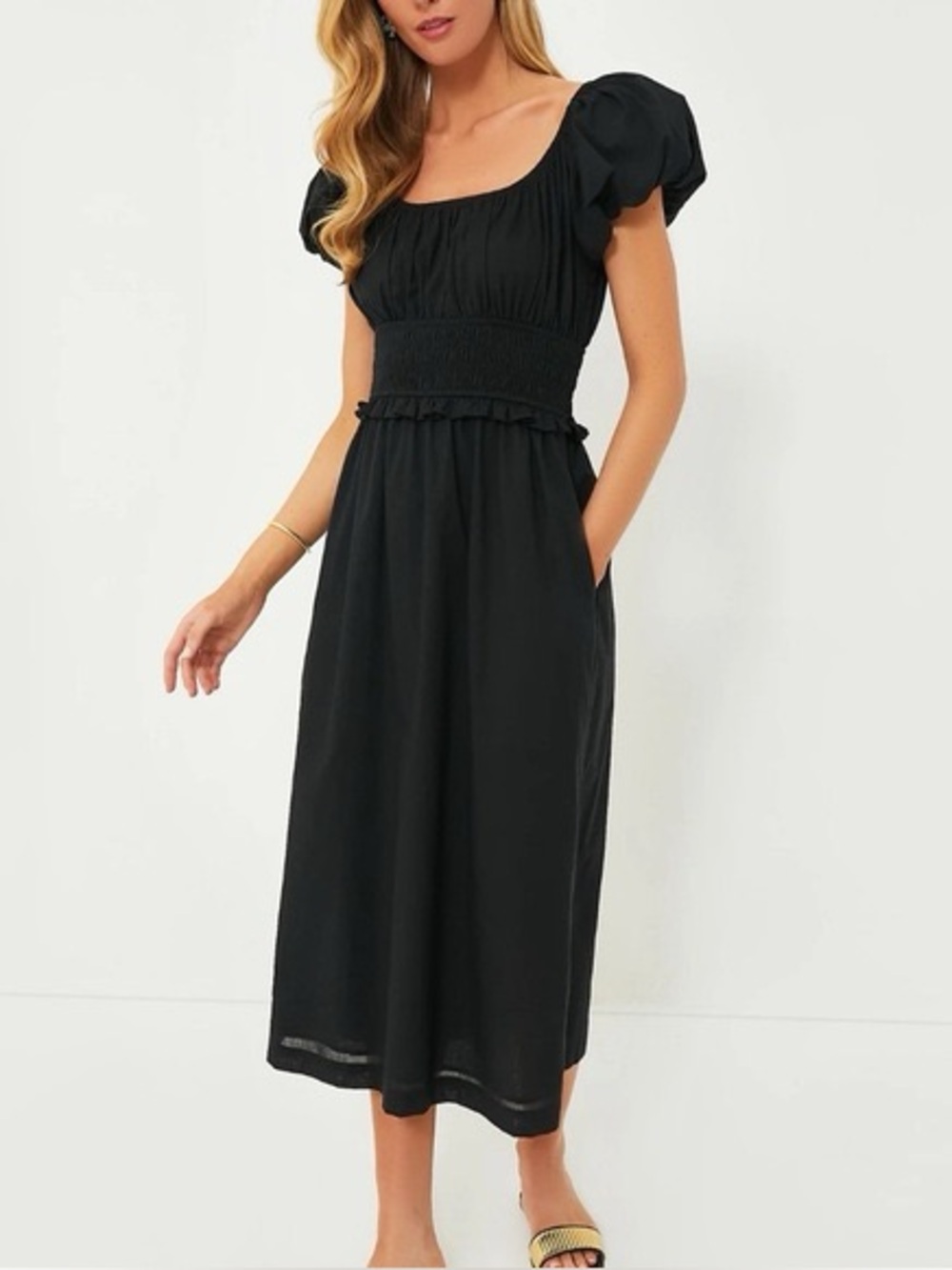 NWT Tuckernuck Pomander Place Black Flynn Midi Dress Cotton Medium